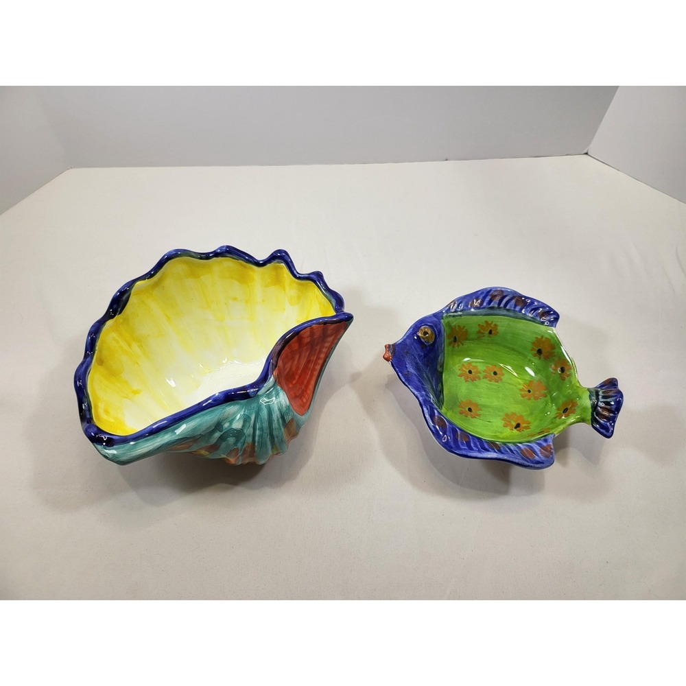 Ciao Italya Bellini Clam Shell Fish Bowl Set Hand Painted Italian Coastal Decor,